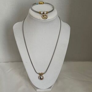 Letter L Silver and Gold Necklace and Bracelet Set